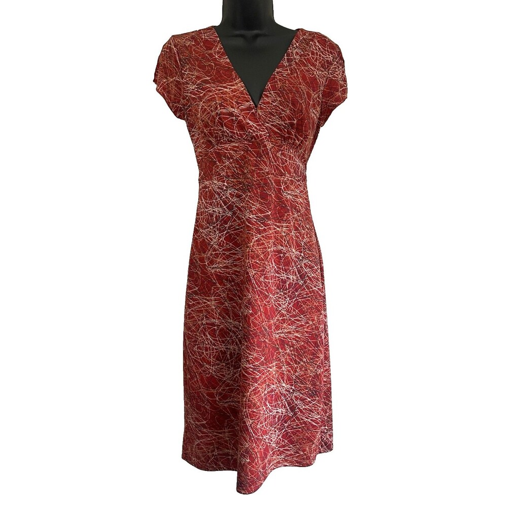 Be Smart Faux Wrap Dress Sz 7/8 Tie Back Red Geometric Y2K Art Empire Waist